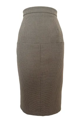 1990s Vintage Brown and Green Houndstooth Pencil Skirt by Chaiken and Capone, Small to Medium
