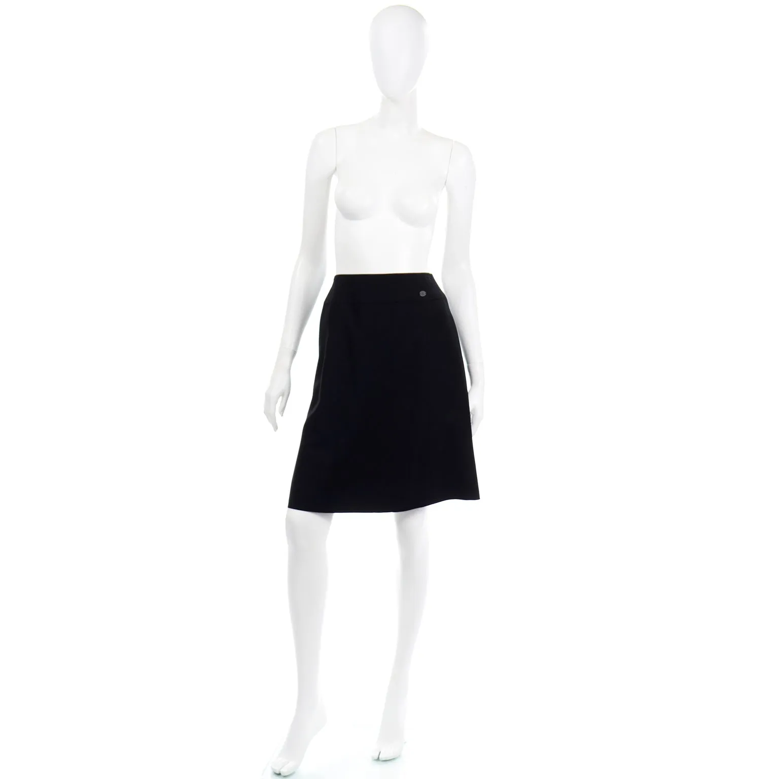 2001 Spring Summer Chanel Black Wool Skirt W CC Logo Monogram