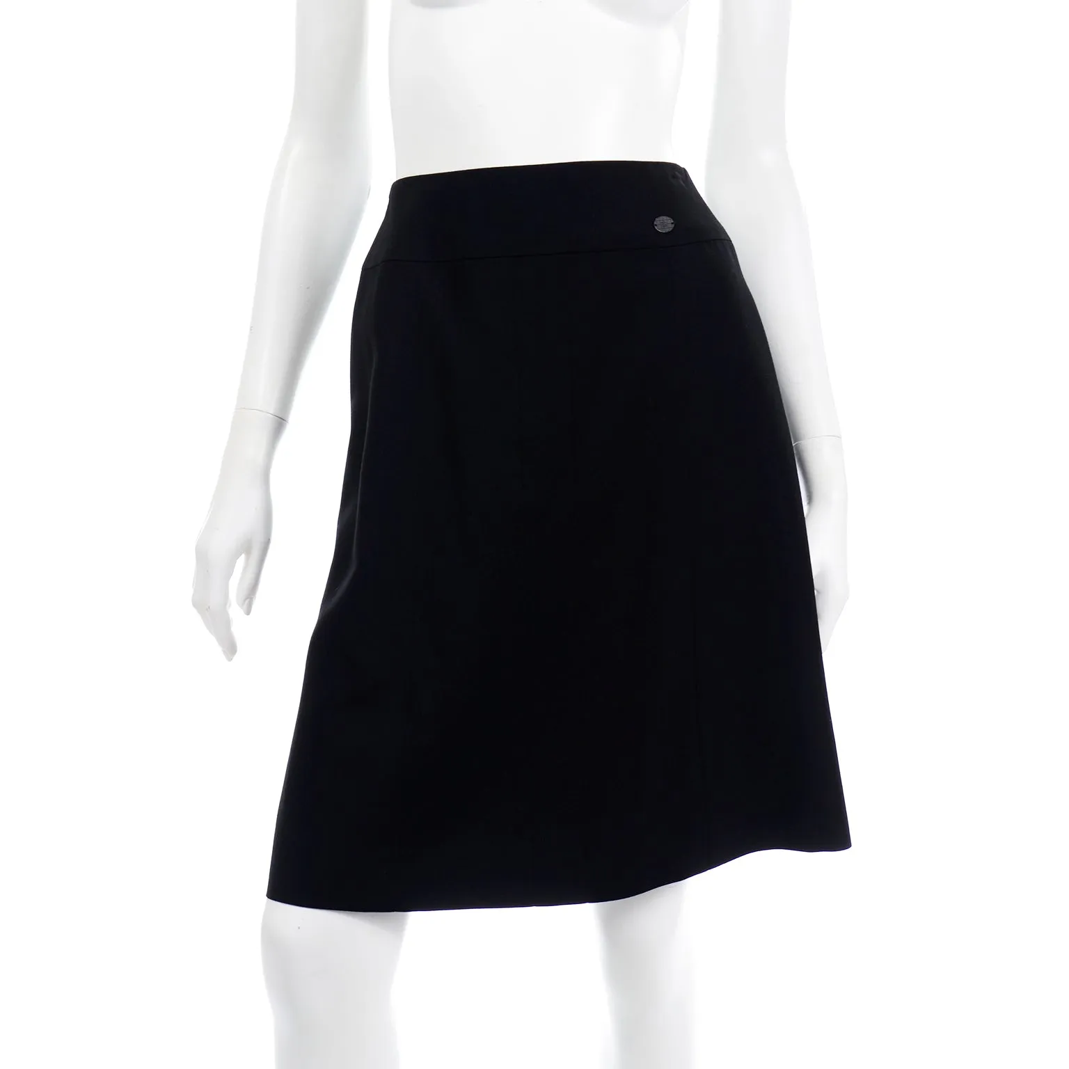 2001 Spring Summer Chanel Black Wool Skirt W CC Logo Monogram