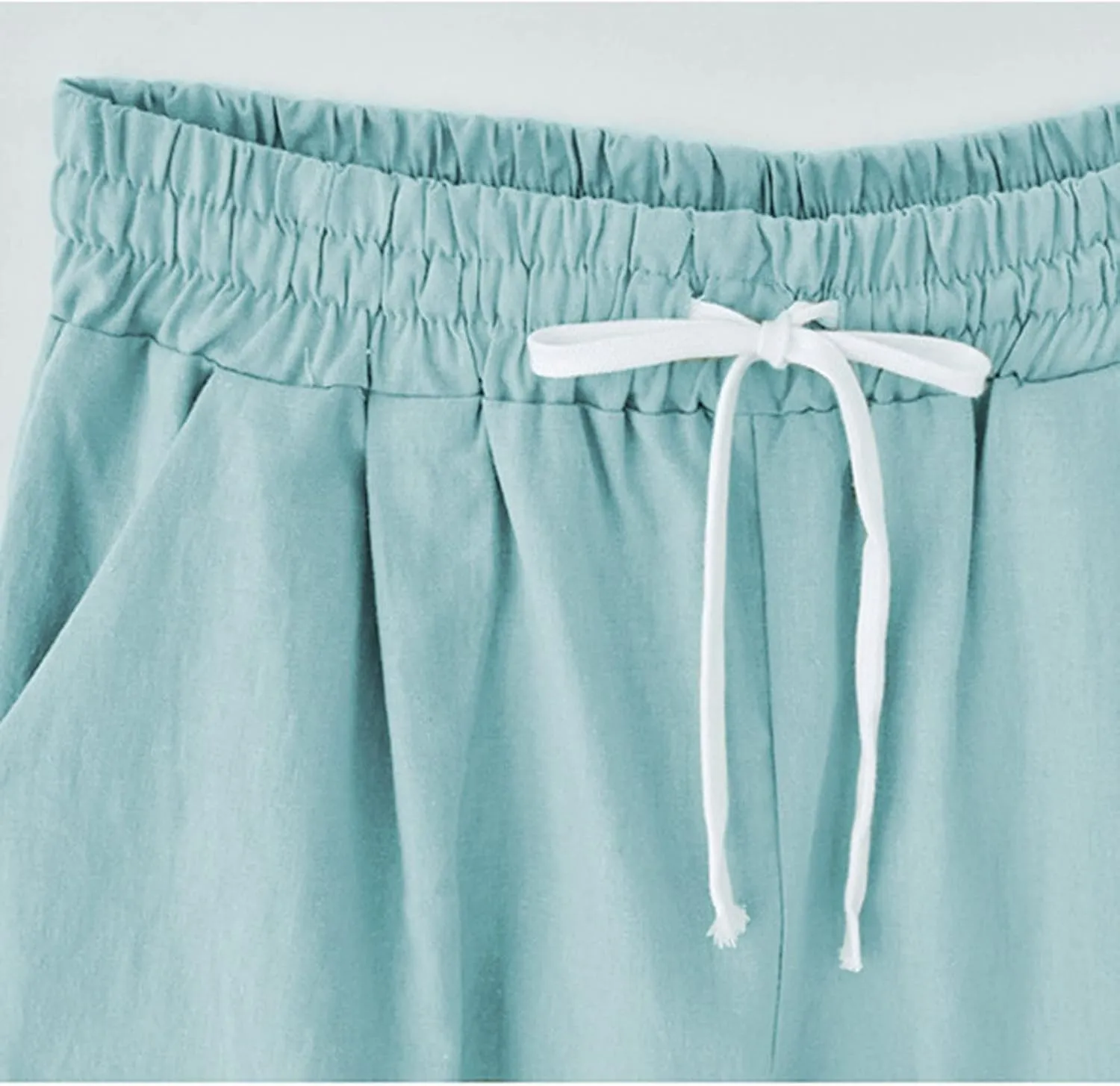 2025 Women's Shorts Casual Comfy Cotton Linen Shorts Drawstring Elastic Waist Bermuda Summer Knee Length Beach Shorts