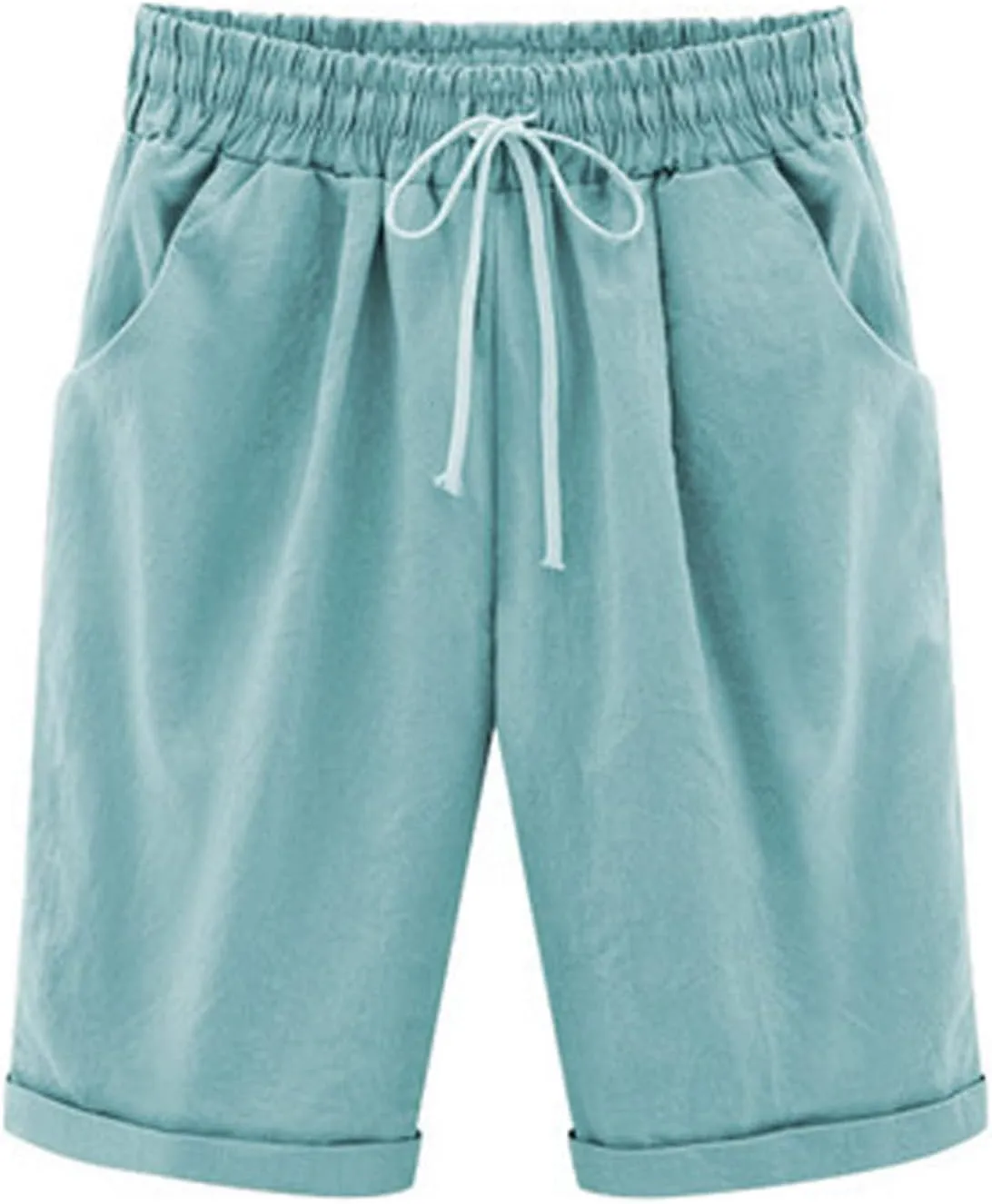 2025 Women's Shorts Casual Comfy Cotton Linen Shorts Drawstring Elastic Waist Bermuda Summer Knee Length Beach Shorts