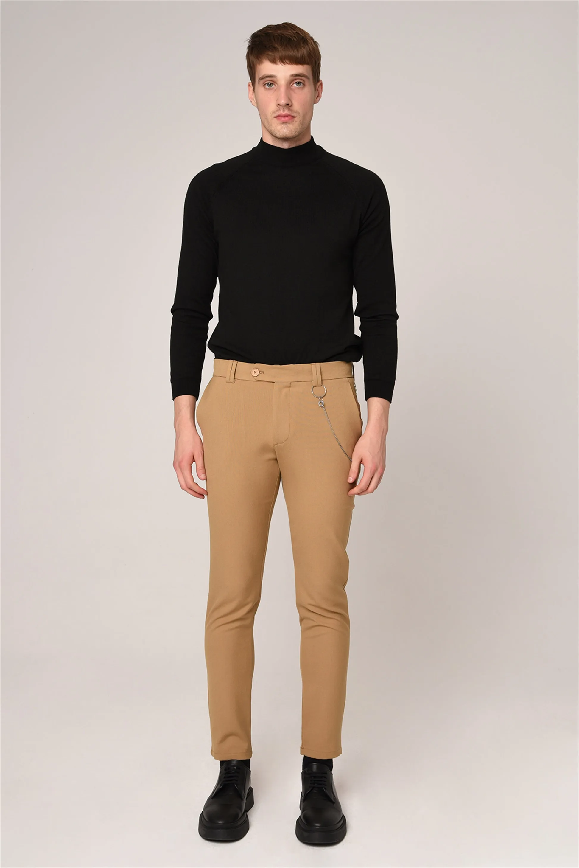 ANT Men's Slim Fit Straight Accessory Fabric Trousers - Rio de Mouro