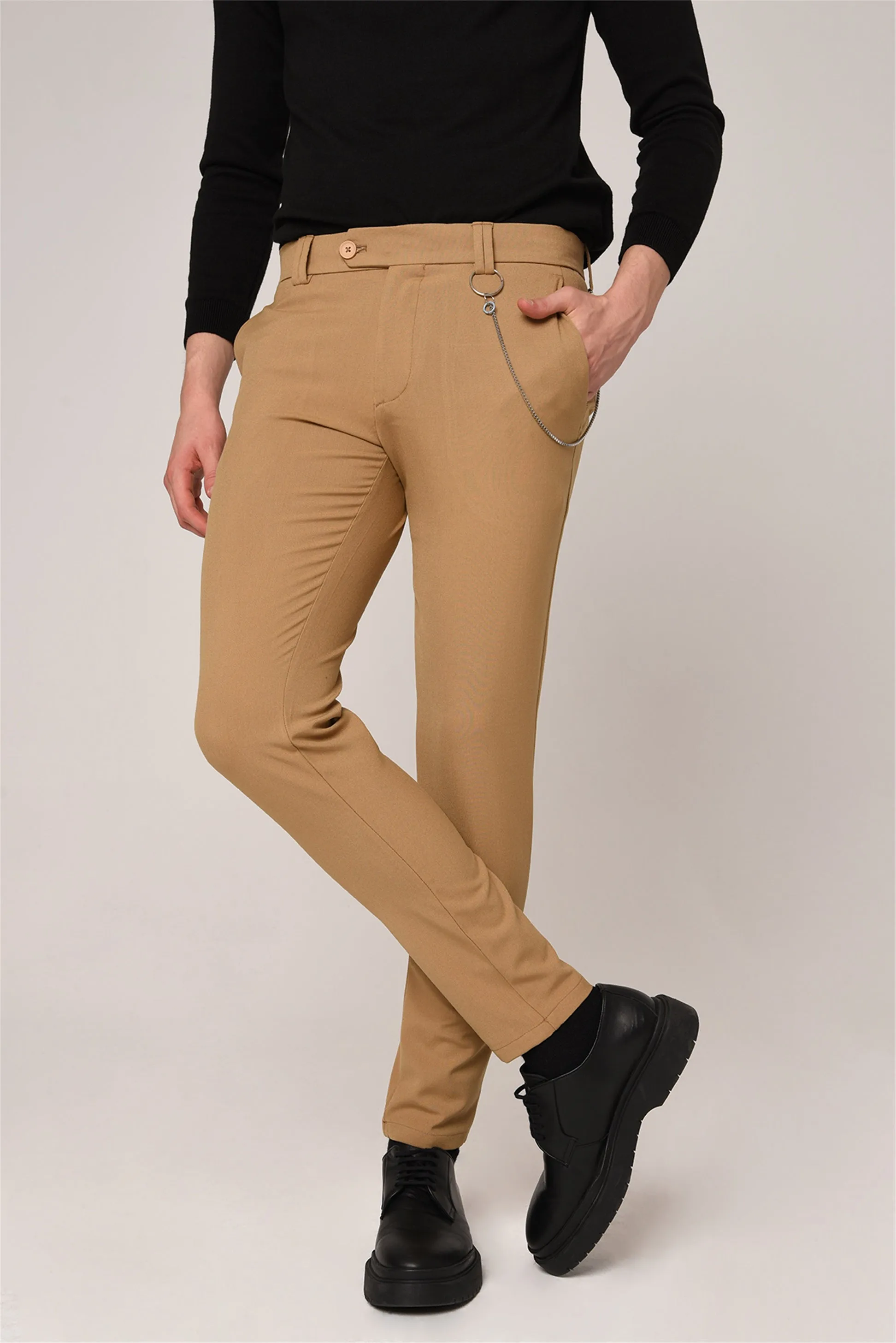 ANT Men's Slim Fit Straight Accessory Fabric Trousers - Rio de Mouro