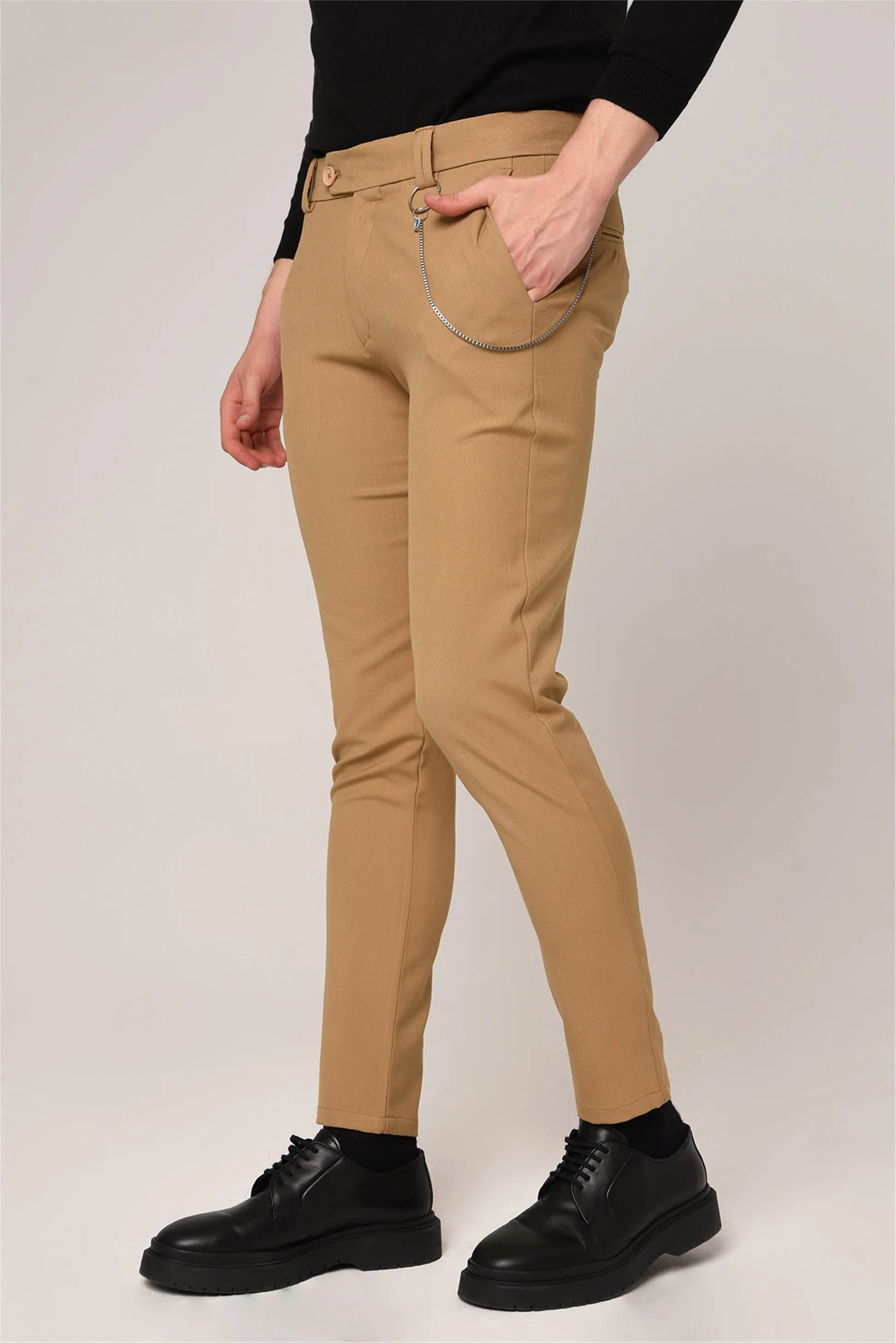 ANT Men's Slim Fit Straight Accessory Fabric Trousers - Rio de Mouro