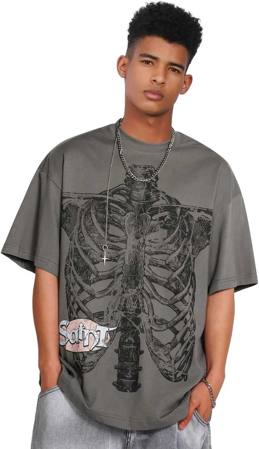 Arnodefrance Men Vintage Graphic Printing T-Shirt Hip Hop Rapper Tee Shirt Cotton Short Sleeve Shirt