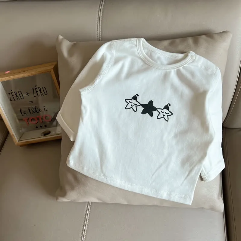 Baby Solid Color Striped Pants Star T-shirt