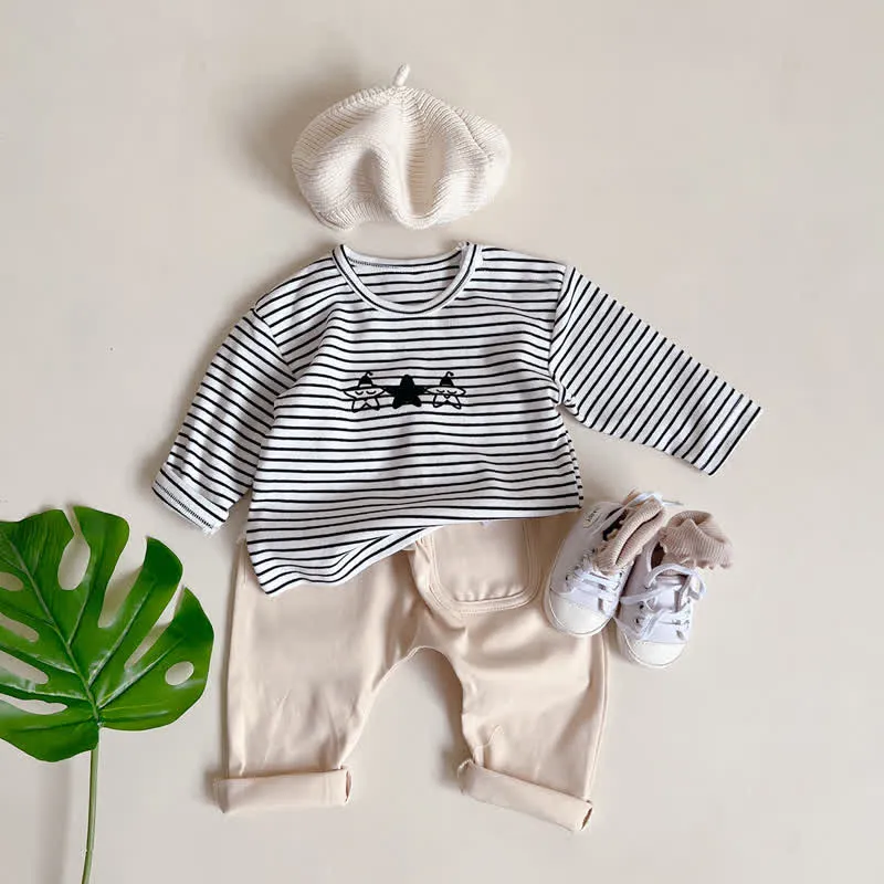 Baby Solid Color Striped Pants Star T-shirt