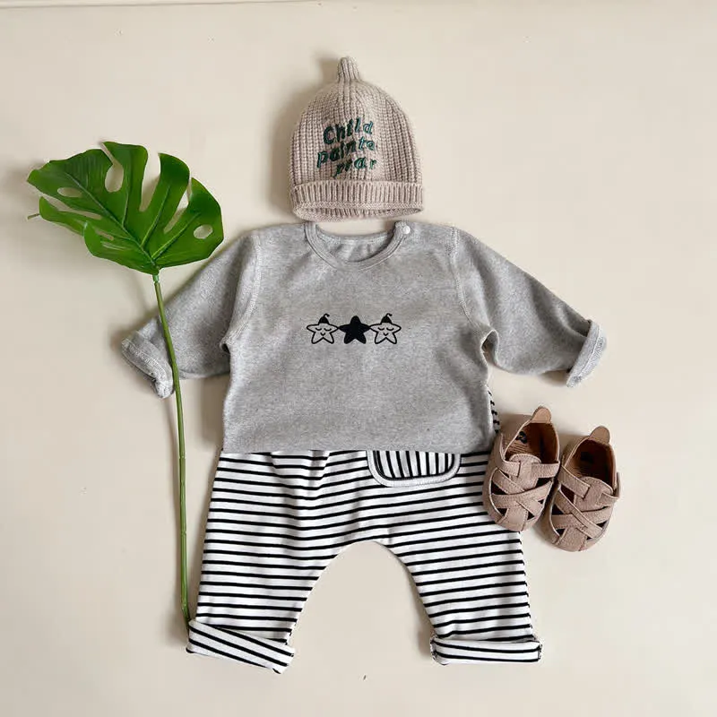 Baby Solid Color Striped Pants Star T-shirt
