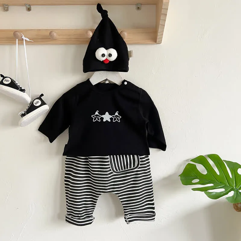 Baby Solid Color Striped Pants Star T-shirt