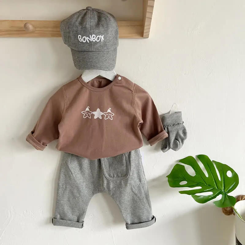 Baby Solid Color Striped Pants Star T-shirt