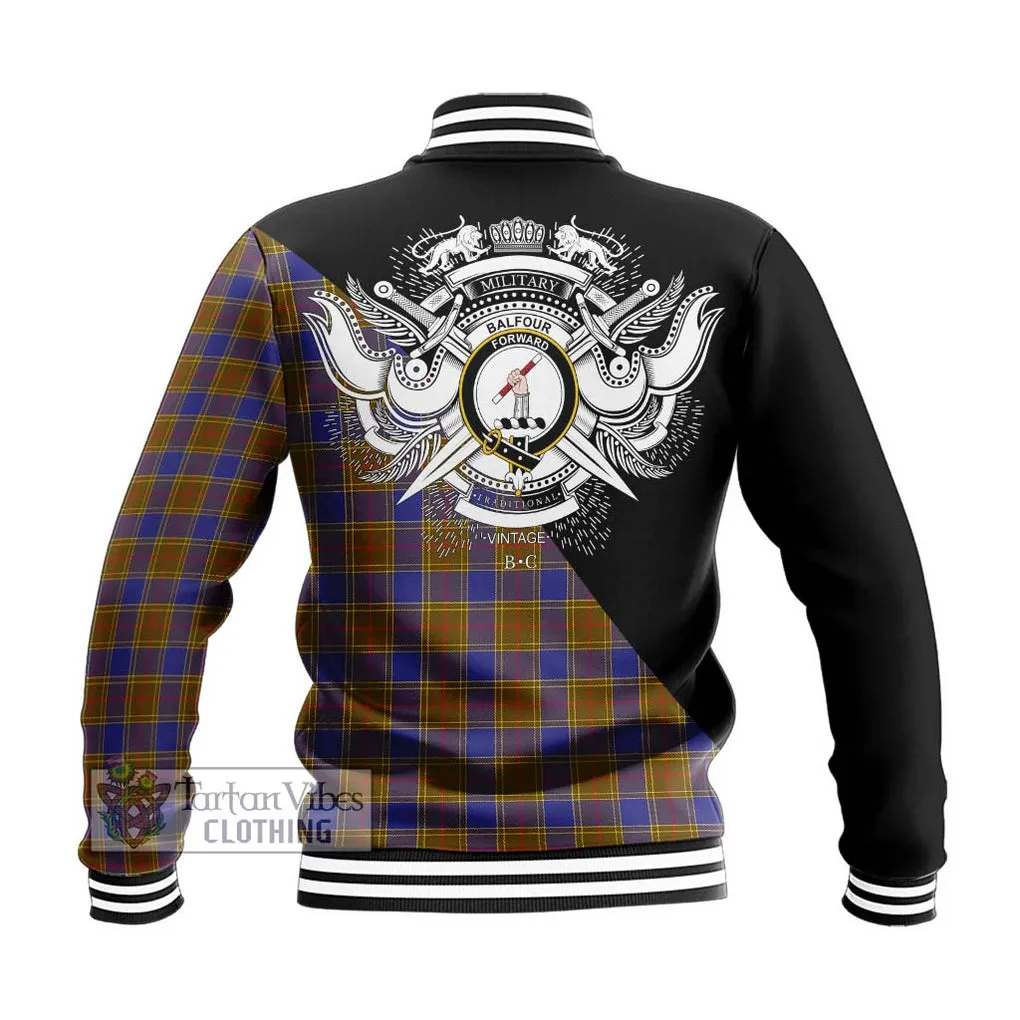 Balfour Tartan Baseball Jacket with Family Crest and Military Logo Style