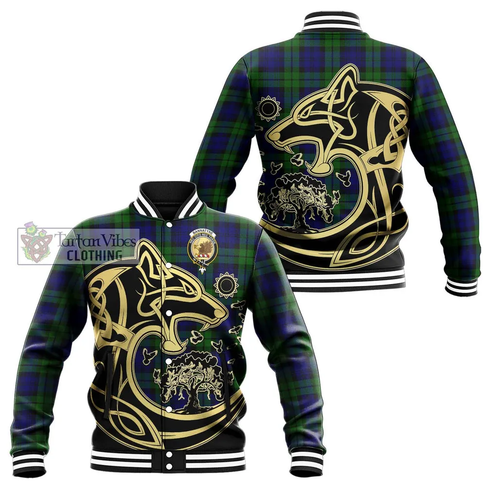 Bannatyne Tartan Baseball Jacket with Family Crest Celtic Wolf Style