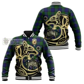 Bannatyne Tartan Baseball Jacket with Family Crest Celtic Wolf Style