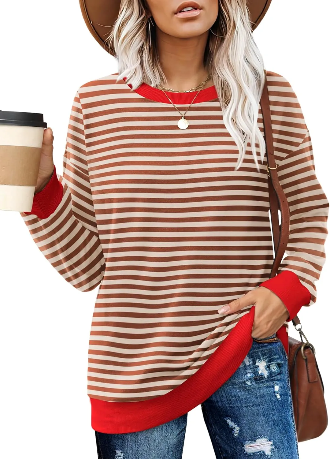 Besshopie Womens Long Sleeve Shirts Crewneck Casual Tunic Tops Fall Fashion Outfits