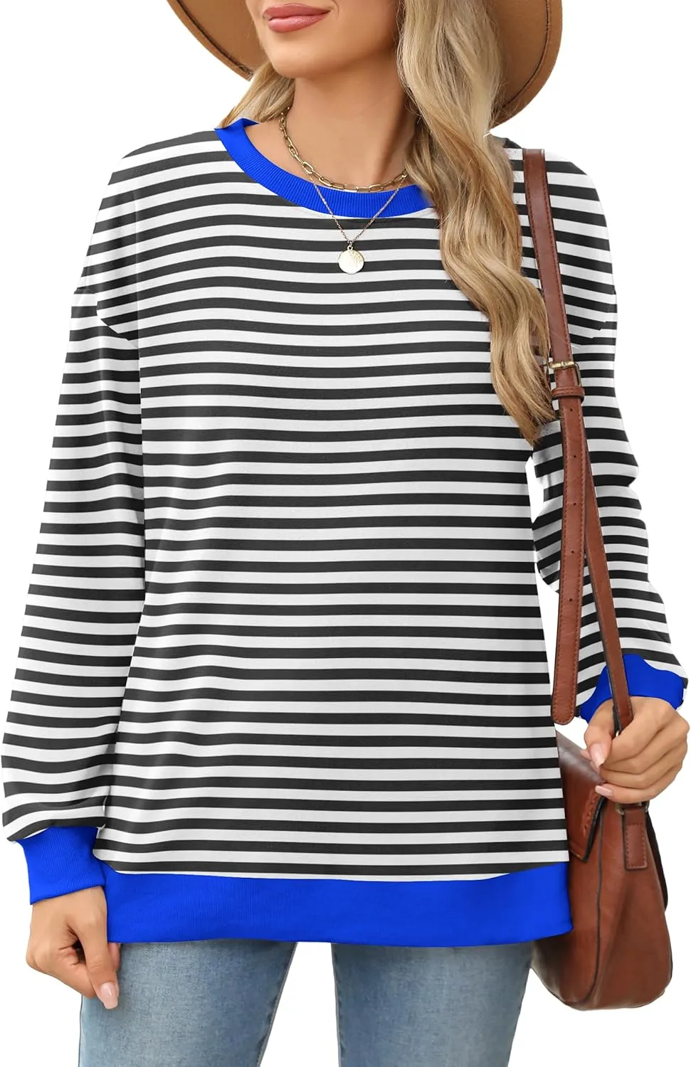 Besshopie Womens Long Sleeve Shirts Crewneck Casual Tunic Tops Fall Fashion Outfits