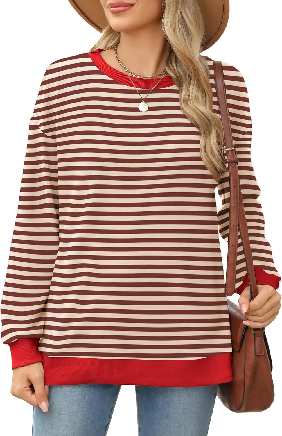 Besshopie Womens Long Sleeve Shirts Crewneck Casual Tunic Tops Fall Fashion Outfits