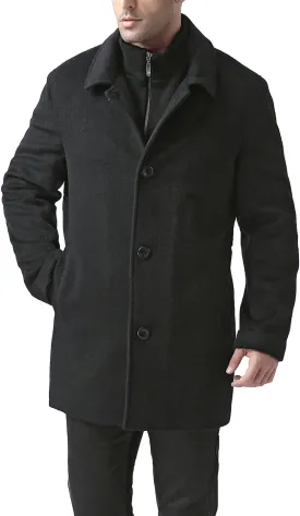 BGSD Men John Wool Blend Single Breasted Walking Car Coat with Removable Bib (Also available in Big and Tall and Short)