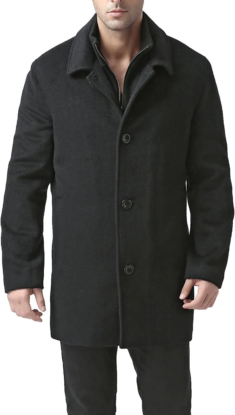 BGSD Men John Wool Blend Single Breasted Walking Car Coat with Removable Bib (Also available in Big and Tall and Short)