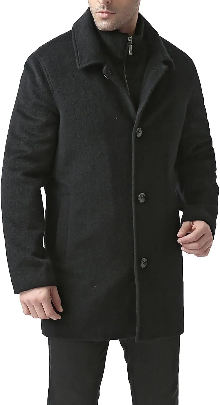 BGSD Men John Wool Blend Single Breasted Walking Car Coat with Removable Bib (Also available in Big and Tall and Short)