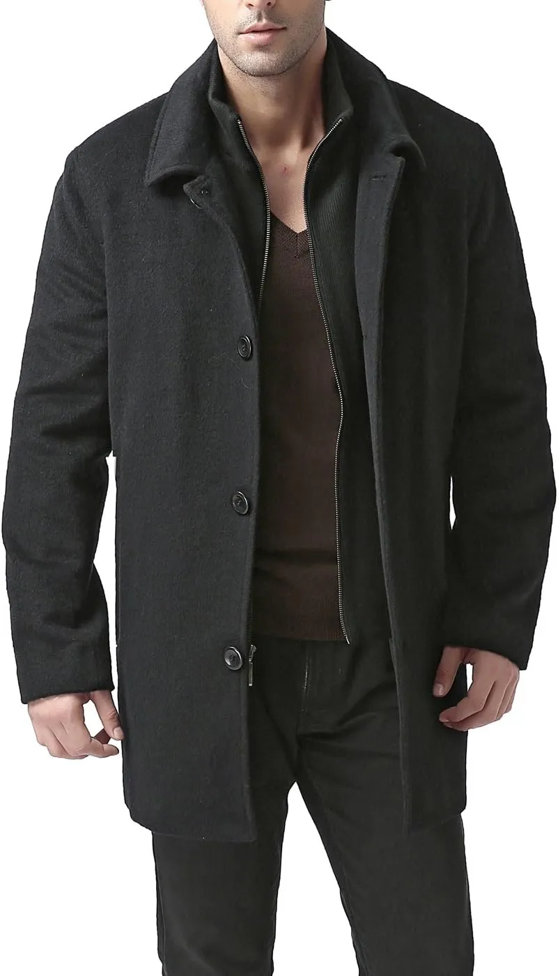 BGSD Men John Wool Blend Single Breasted Walking Car Coat with Removable Bib (Also available in Big and Tall and Short)