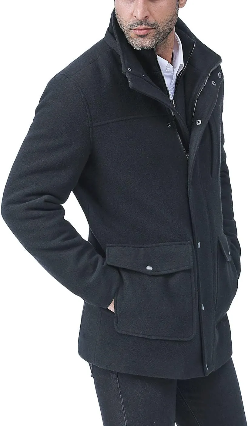 BGSD Men Kenneth Wool Blend Single Breasted Walking Car Coat with Removable Bib (Also available in Big and Tall)