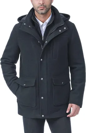BGSD Men Kenneth Wool Blend Single Breasted Walking Car Coat with Removable Bib (Also available in Big and Tall)