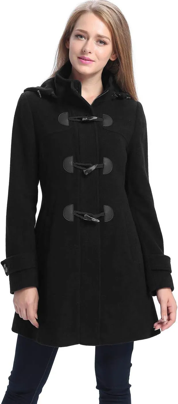 BGSD Women Daisy Wool Blend Hooded Toggle Walking Duffle Coat (Also available in Plus Size and Petite)