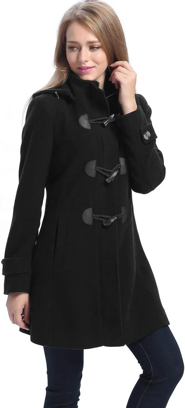 BGSD Women Daisy Wool Blend Hooded Toggle Walking Duffle Coat (Also available in Plus Size and Petite)