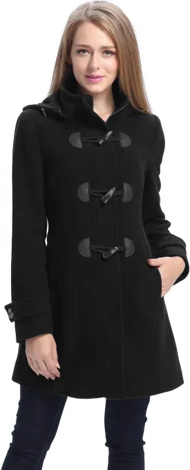 BGSD Women Daisy Wool Blend Hooded Toggle Walking Duffle Coat (Also available in Plus Size and Petite)
