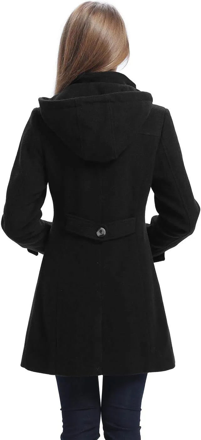 BGSD Women Daisy Wool Blend Hooded Toggle Walking Duffle Coat (Also available in Plus Size and Petite)