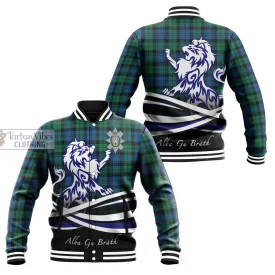 Black Watch Ancient Tartan Baseball Jacket with Alba Gu Brath Regal Lion Emblem