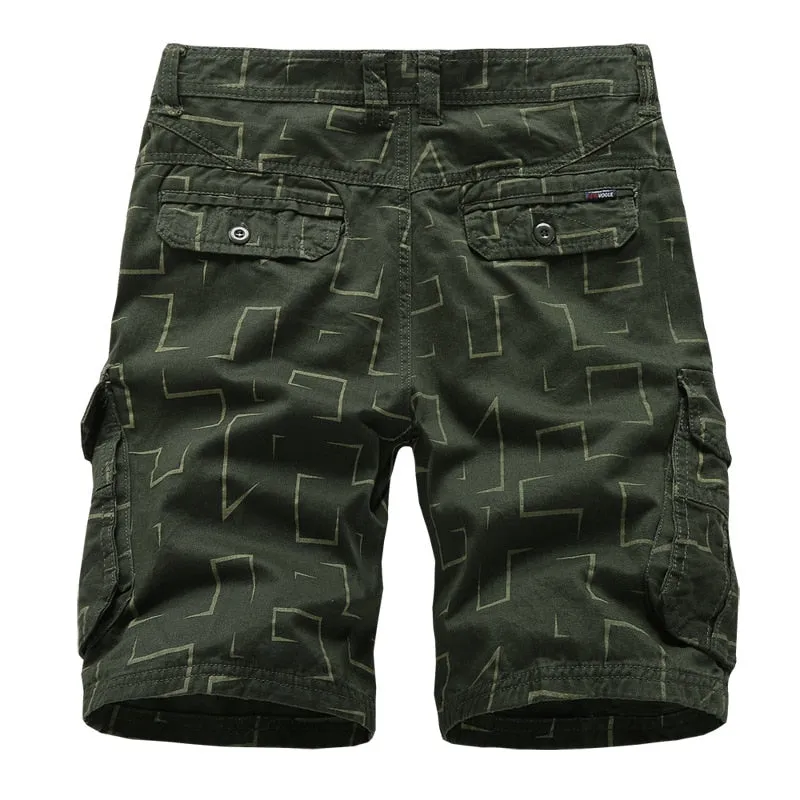 Brand Cargo Shorts Men Geometric Print Casual Cotton Tactical