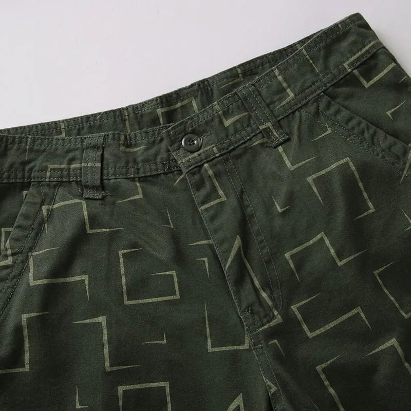 Brand Cargo Shorts Men Geometric Print Casual Cotton Tactical