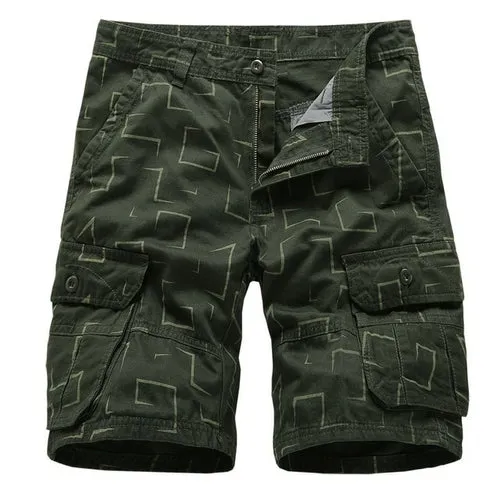 Brand Cargo Shorts Men Geometric Print Casual Cotton Tactical