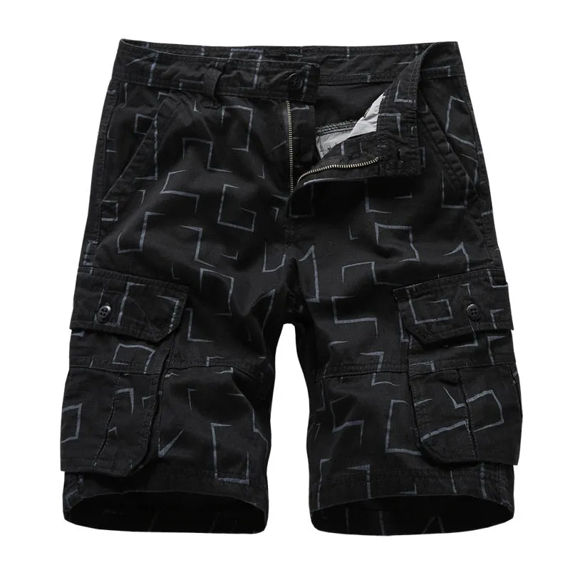 Brand Cargo Shorts Men Geometric Print Casual Cotton Tactical