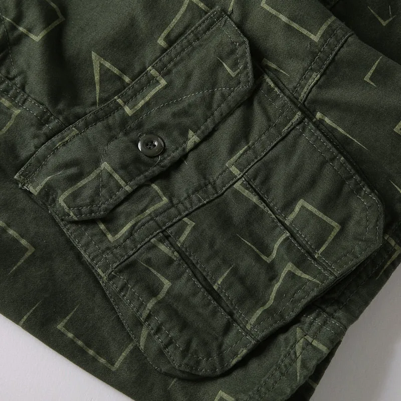 Brand Cargo Shorts Men Geometric Print Casual Cotton Tactical