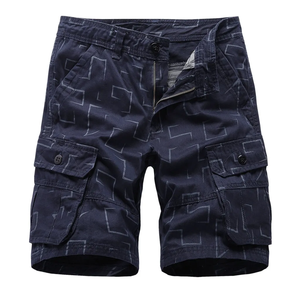 Brand Cargo Shorts Men Geometric Print Casual Cotton Tactical