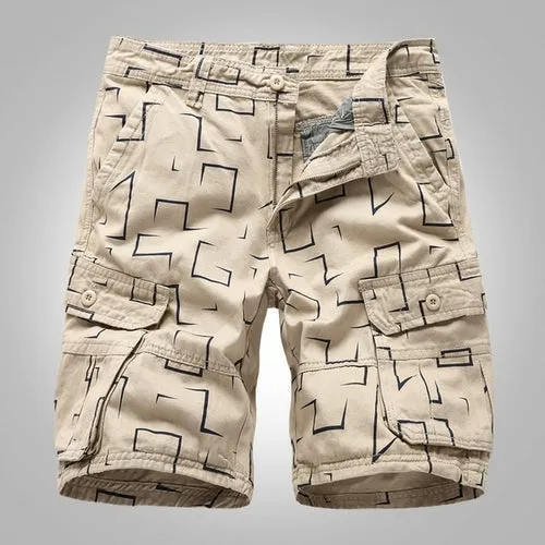 Brand Cargo Shorts Men Geometric Print Casual Cotton Tactical