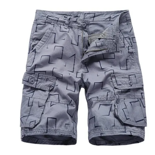 Brand Cargo Shorts Men Geometric Print Casual Cotton Tactical