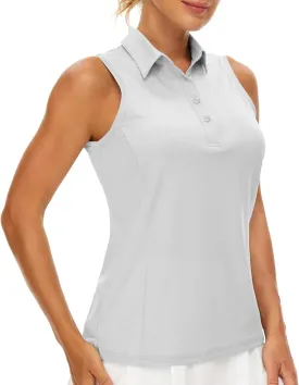 Casei Women's Sleeveless Golf Polo Shirts UPF 50  Quick Dry Collared Polo Shirts Athletic Tank Tops Shirts