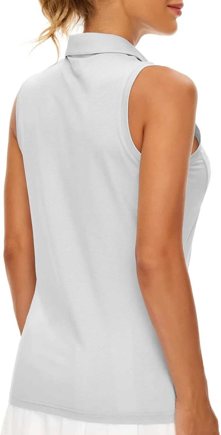 Casei Women's Sleeveless Golf Polo Shirts UPF 50  Quick Dry Collared Polo Shirts Athletic Tank Tops Shirts