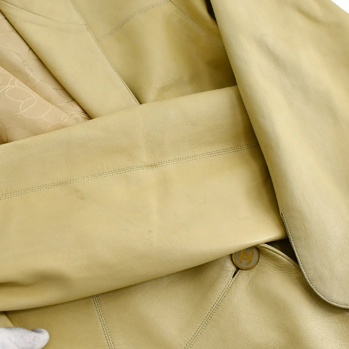 Chanel 2001 spring CC-buttons skirt leather suit #42