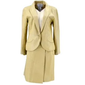 Chanel 2001 spring CC-buttons skirt leather suit #42