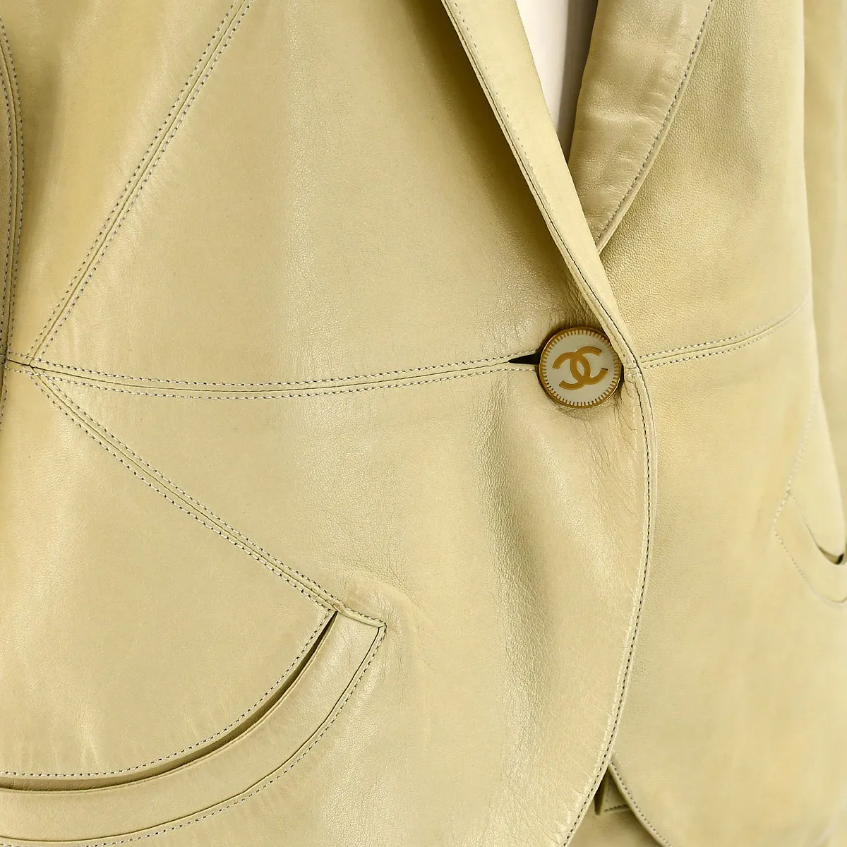 Chanel 2001 spring CC-buttons skirt leather suit #42