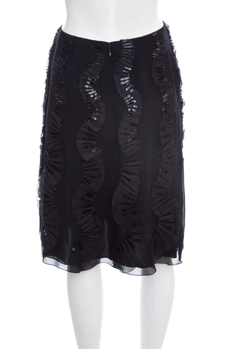 Chanel Black Ruffle Detail Skirt SZ 40