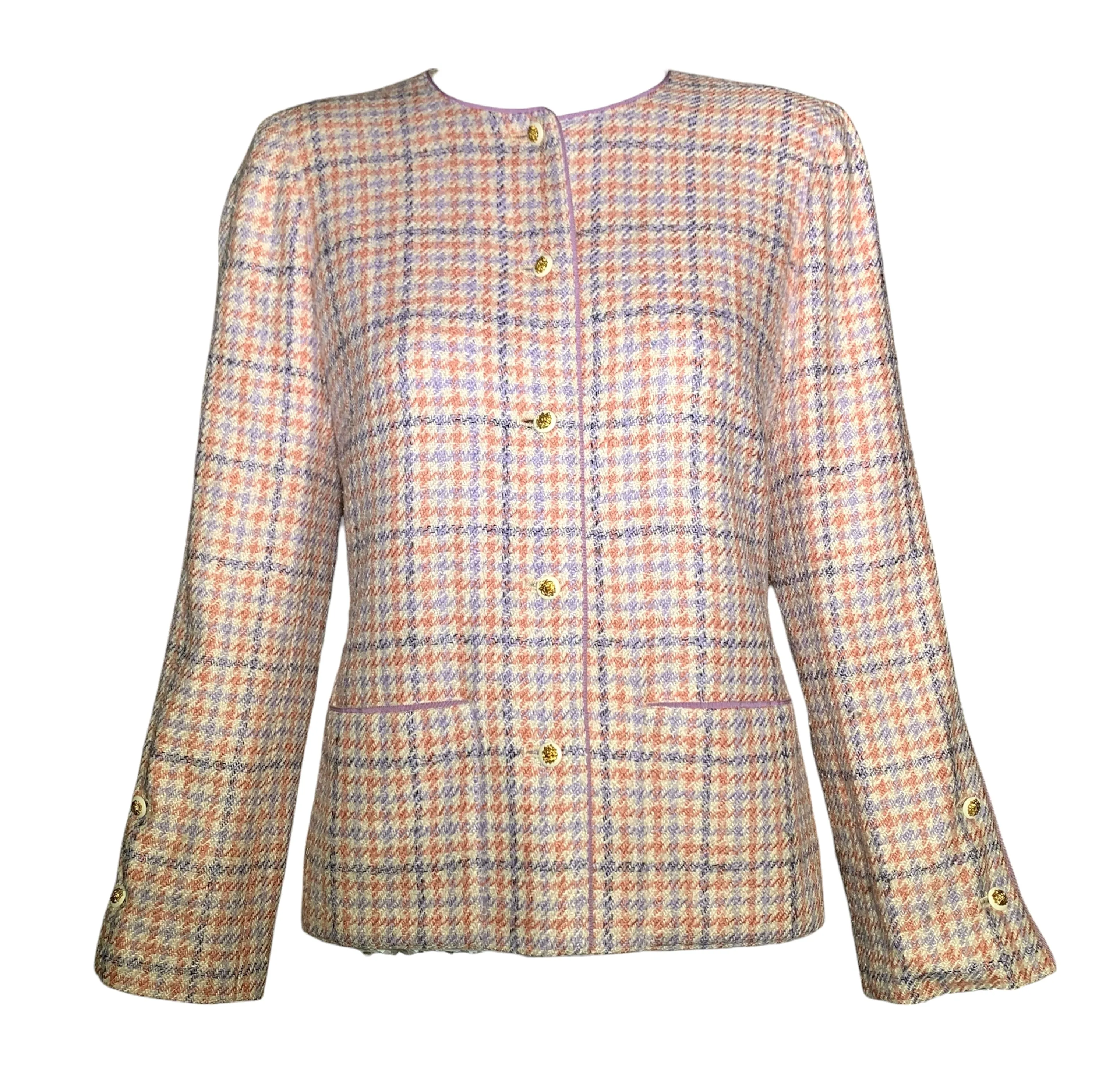 Chanel Boutique 1990s Pale Pink & Lavender Houndstooth Ensemble