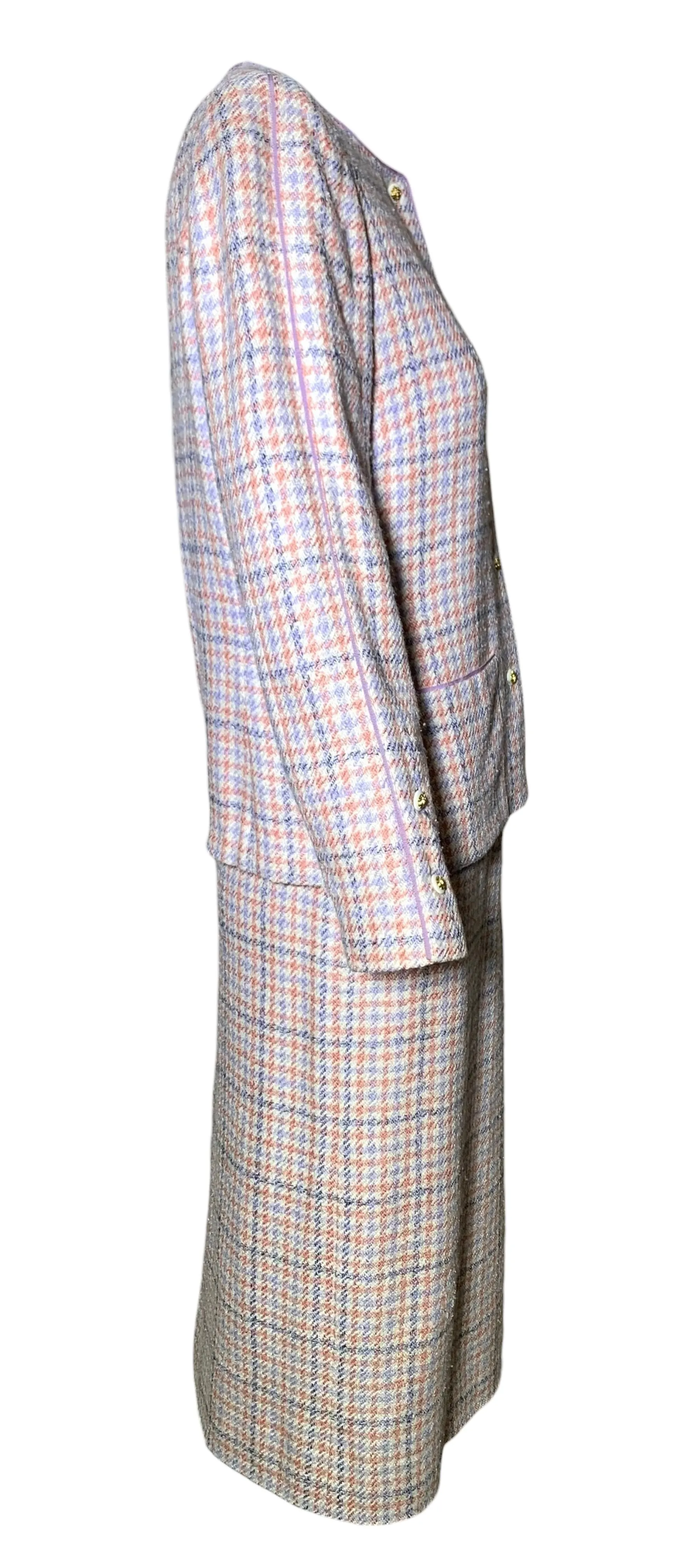 Chanel Boutique 1990s Pale Pink & Lavender Houndstooth Ensemble