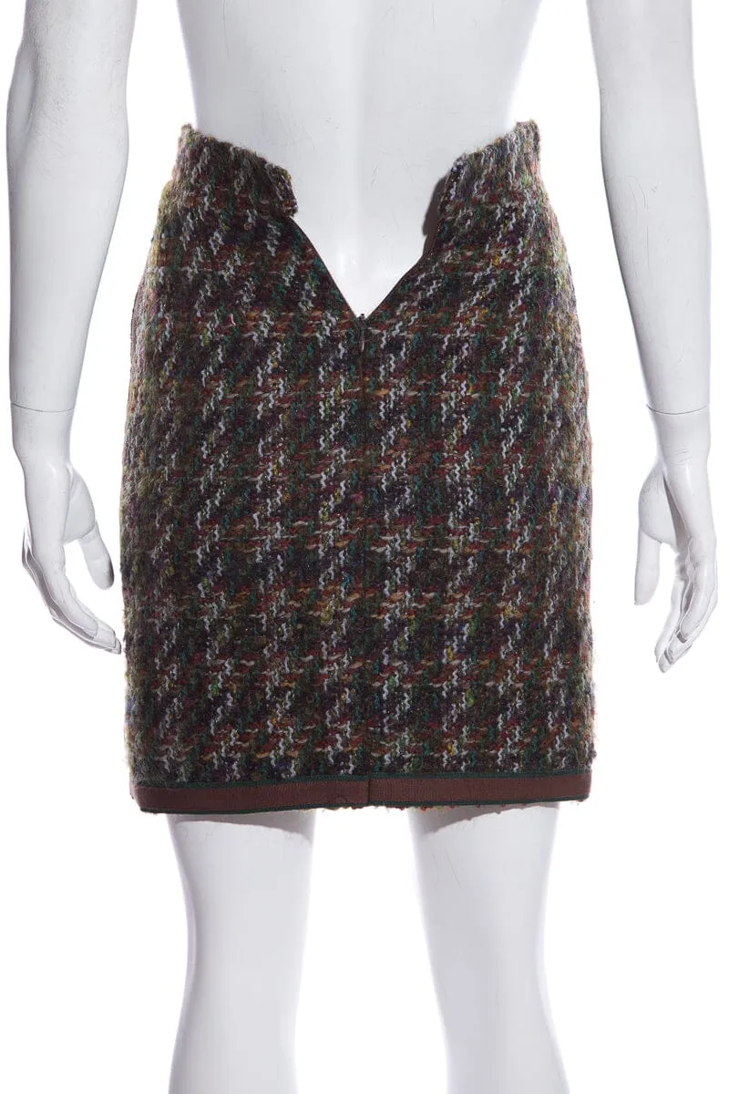 Chanel Boutique Vintage Green & Brown Tweed Mini Skirt SZ 34