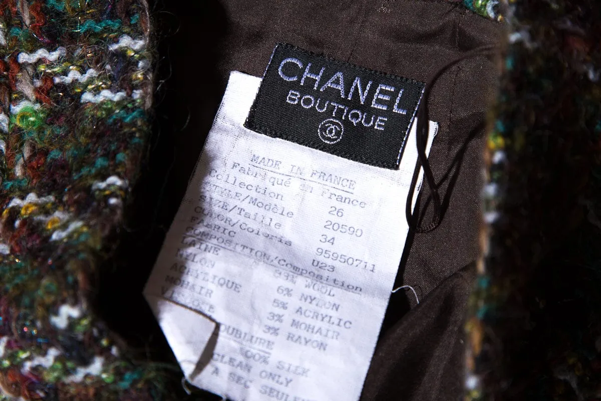 Chanel Boutique Vintage Green & Brown Tweed Mini Skirt SZ 34