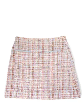 CHANEL CC Logo Tweed A-Line Skirt Multicolor